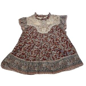 Othilia Floral Crochet Lace Top M Boho Blouse Shirt Cream White